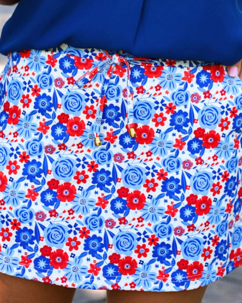 Liberty RWB Blue Red White Floral Patriotic Pocket Skort