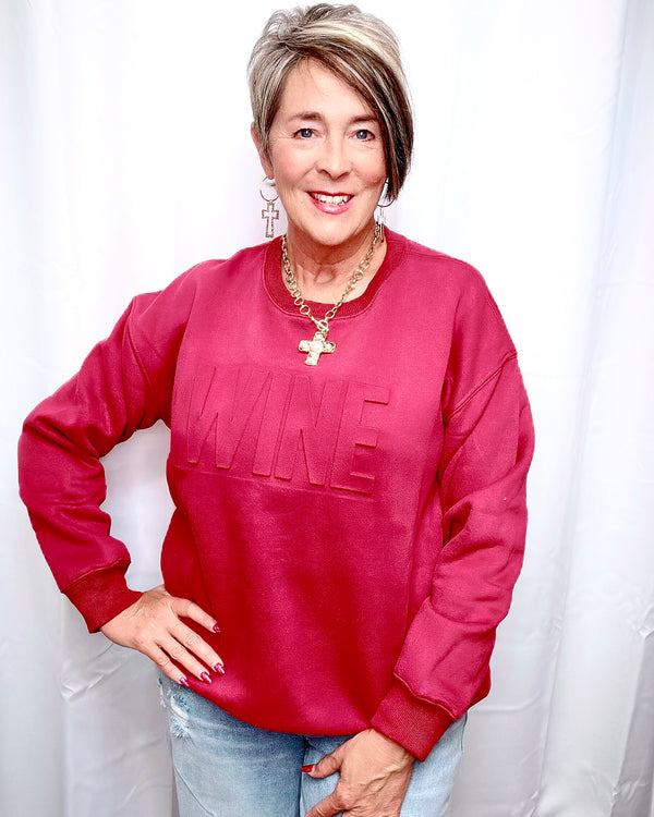 Burgundy “Wine” Embossed Long Sleeve Sweatshirt