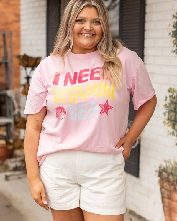 Pink “I Need Vitamin Sea”Short Sleeve Graphic Tshirt Top