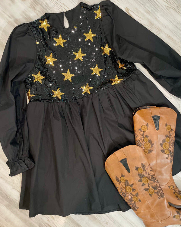 Black Dress with Black & Gold Sequin Star