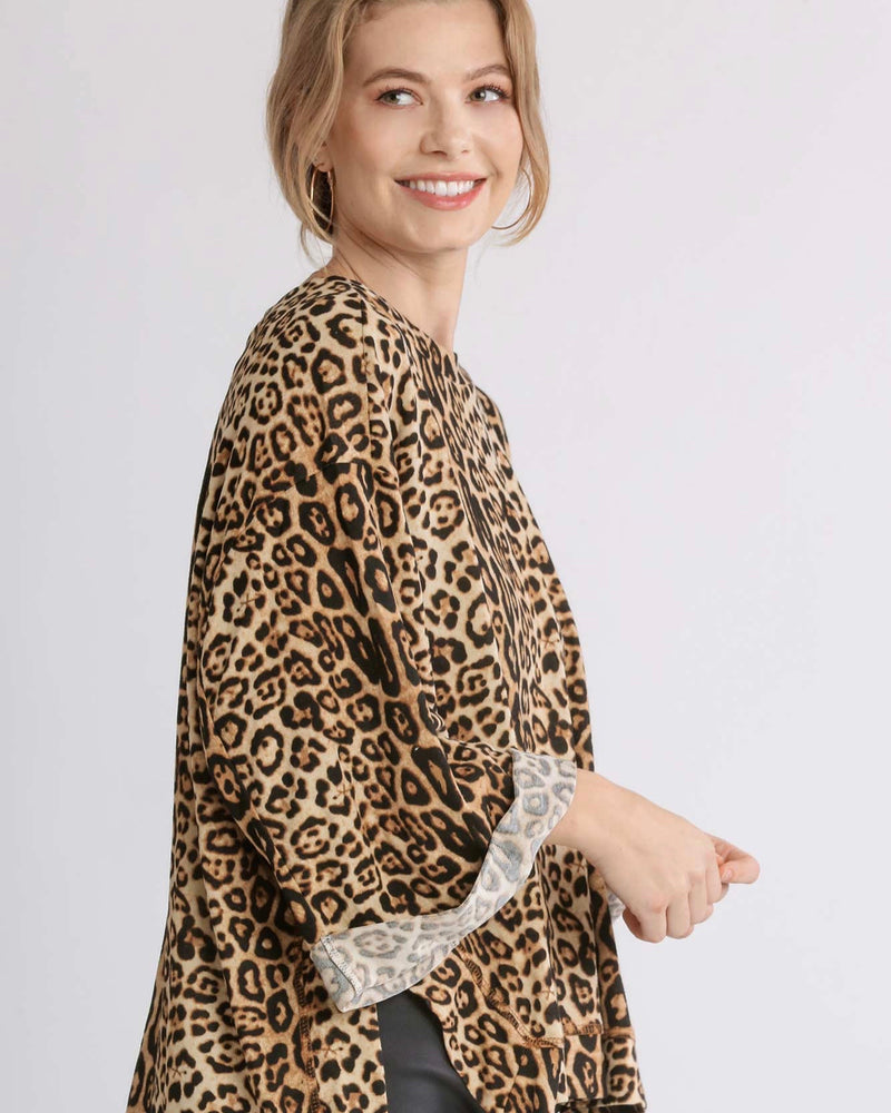 Plus Size 3/4 Sleeve Black & Brown Cheetah/Leopard Animal Print Top