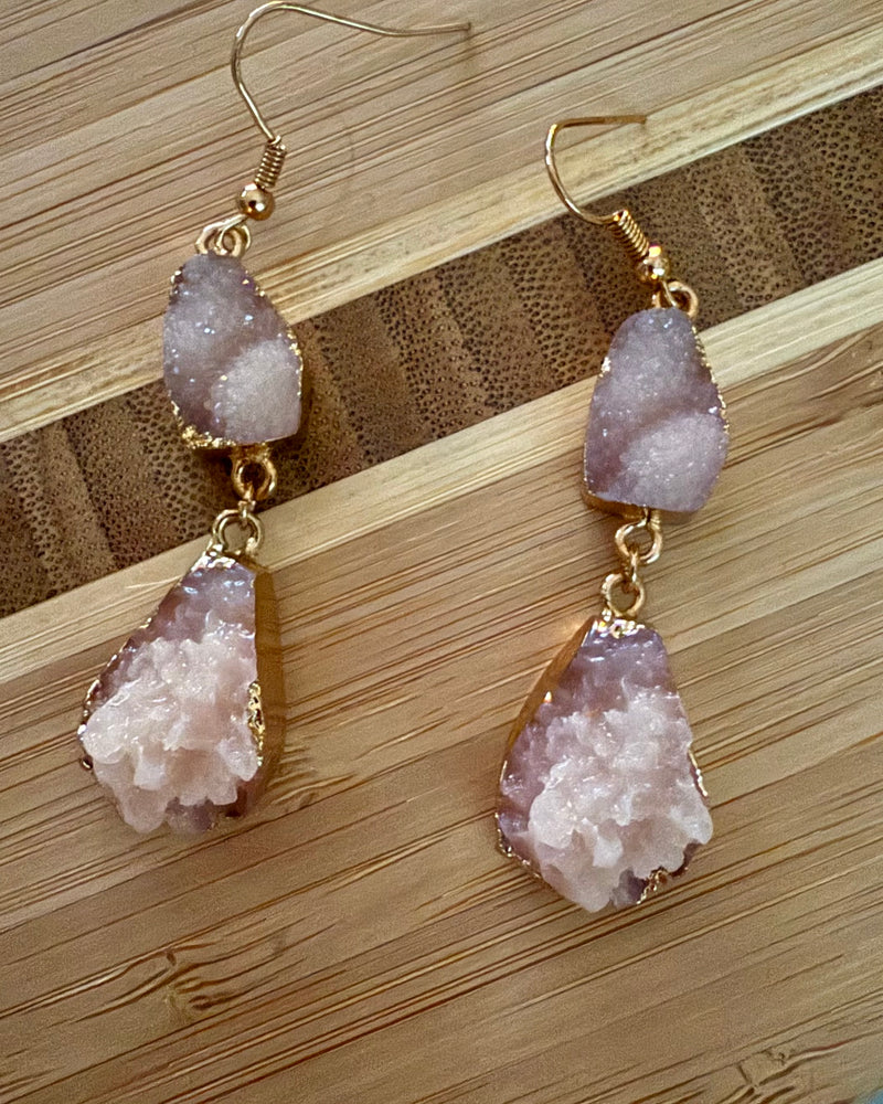 Neutral Druze Stone Dangle Drop Earrings