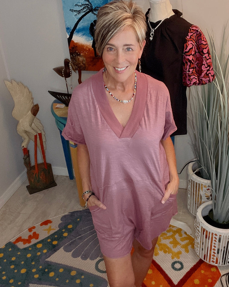 Casual & Fun Purple Mauve Front Pocket Romper