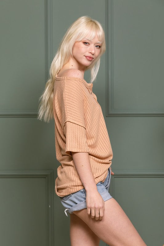 Blue, Tan or White Diana Eyelet Grommet Short Sleeve Tunic Top
