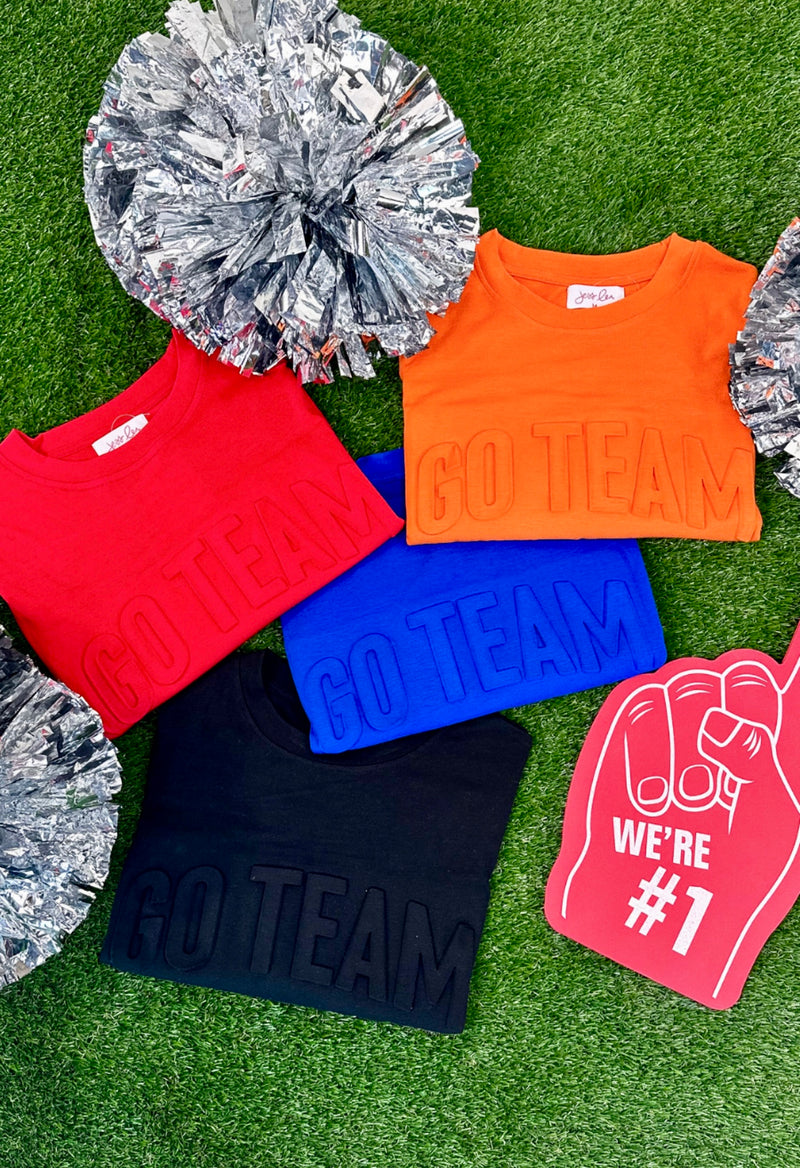 Orange or Black Embossed "Go Team" Gameday Long Sleeve Top