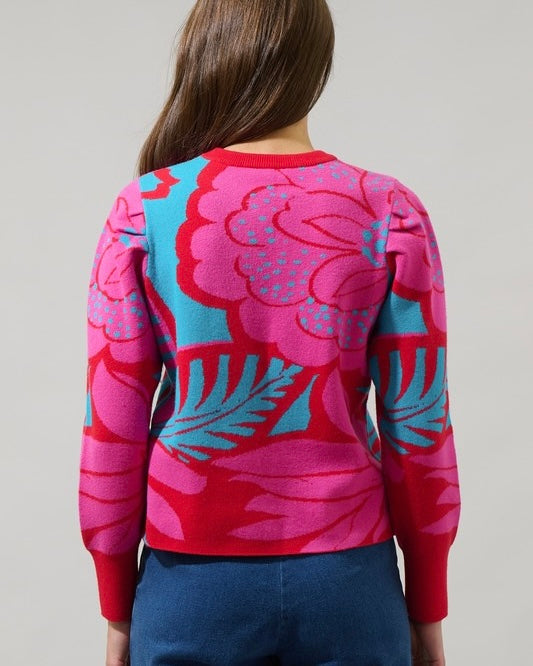 Pink, Red & Blue Abstract Flower Print Sweater Top