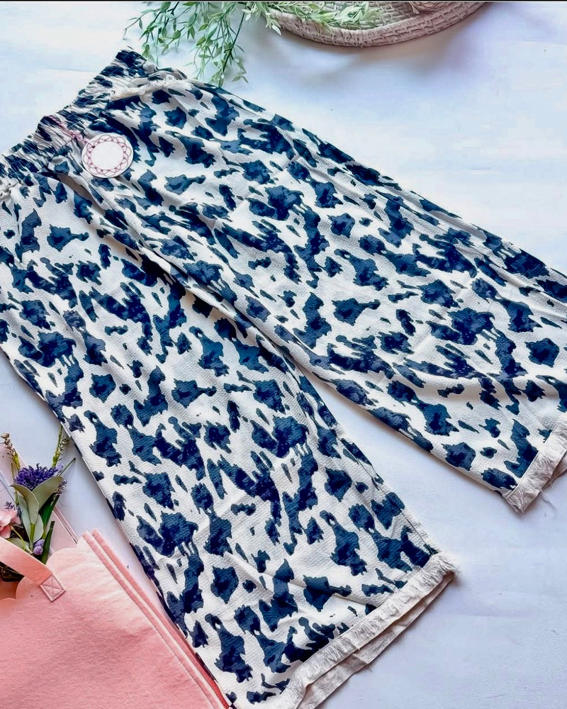 Black & White Animal Print Boxy Cut Short Sleeve Fray Detail Top