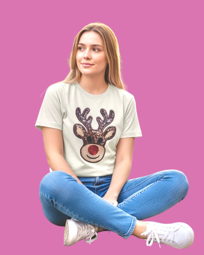 Pink Gingerbread or Tan Rudolph Screen Printed Christmas Short Sleeve Tshirt Tee Top