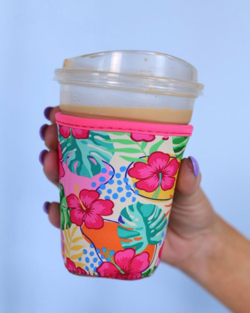 Tropical, Leopard or RWB Bow Drink Sleeve Ice Coffee Koozie