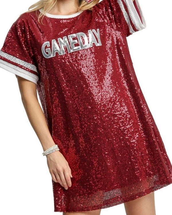 Burgandy Red Maroon Gam Day Sequin Tunic Dress