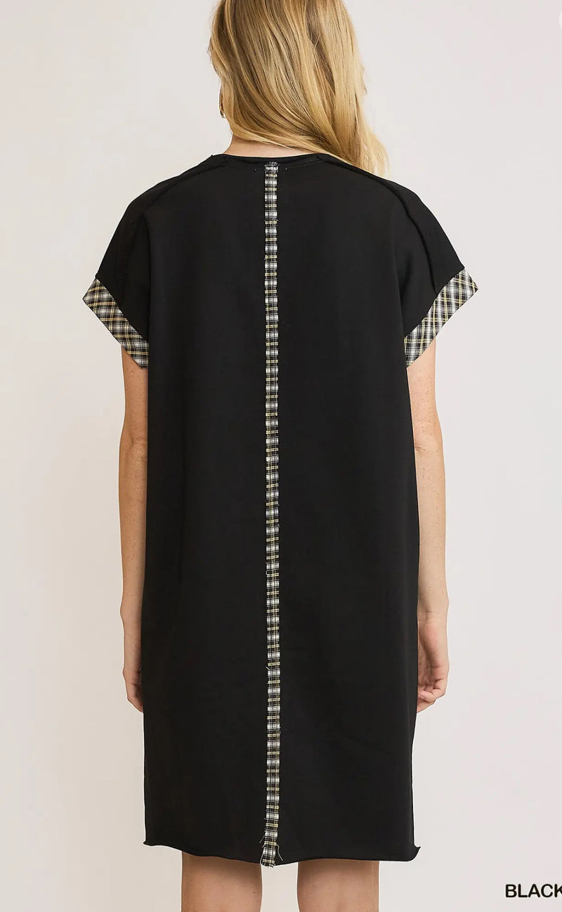 Black T-Shirt w/Patch Peace Sign on Front Short Sleeve Dress