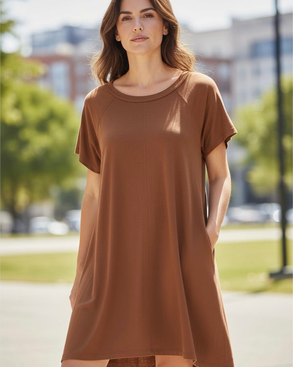 Pumpkin Spice Rust Short Sleeve Swing Dress