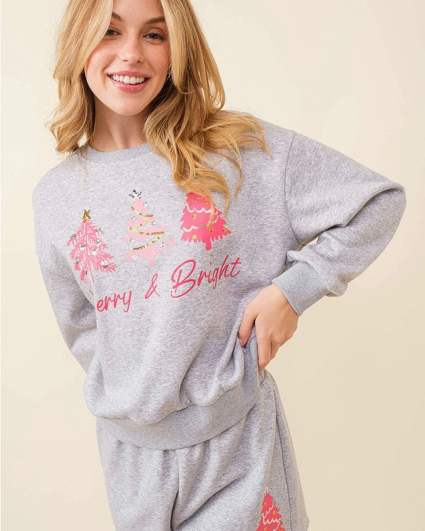 Heather Gray "Merry & Bright" Christmas Holiday 2 pc Short Lounge Set