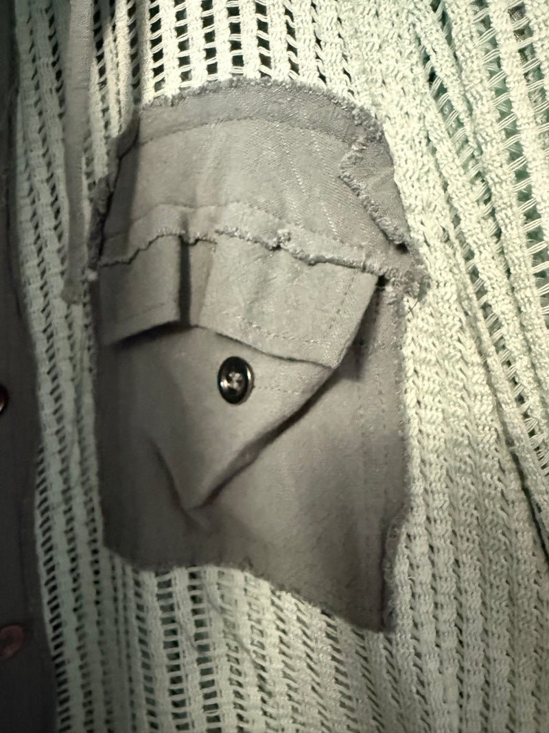 Emerald Green, Sage Green, Red or Neutral Cream Open Knit Button Down Pocket Hoodie Long Sleeve Shirt Shacket Top