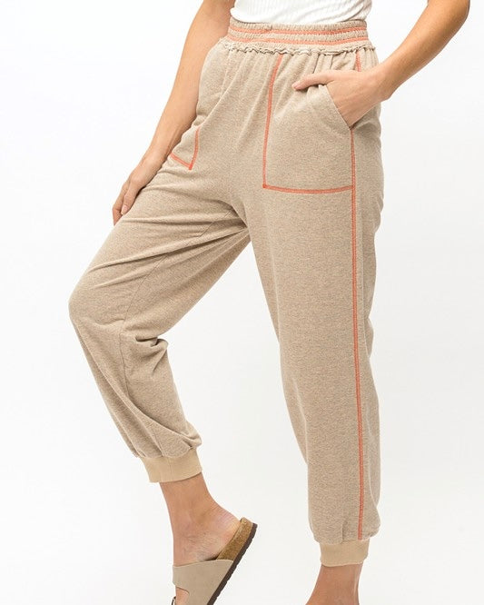 Oatmeal Khaki Terry Jogger Elastic Ankle Workout Sweat Pants