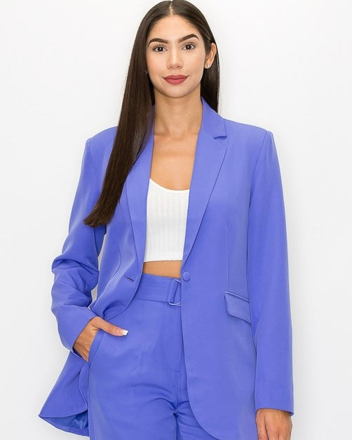 Purple Peri Lined Suit Blazer Jacket w/Front Flap Pockets