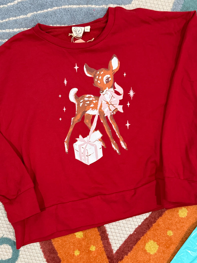 Red Deck the Doe Christmas Holiday Long Sleeve Sweatshirt