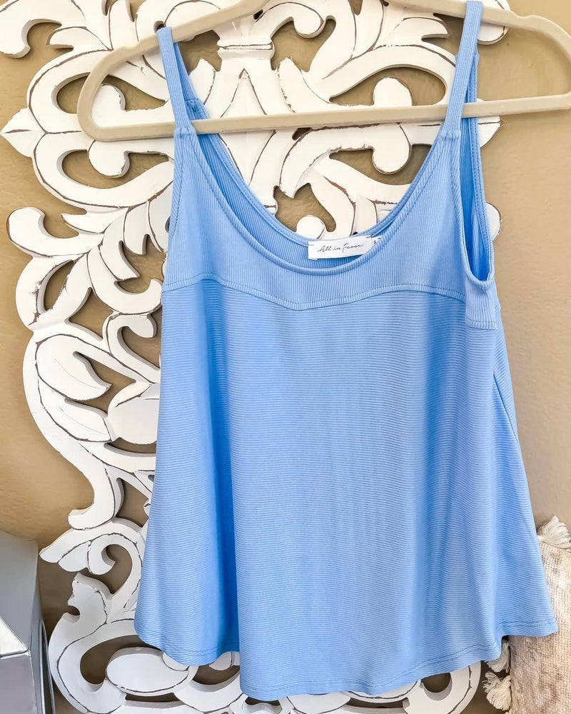 Blue Spaghetti Strap Ribbed Tank Top