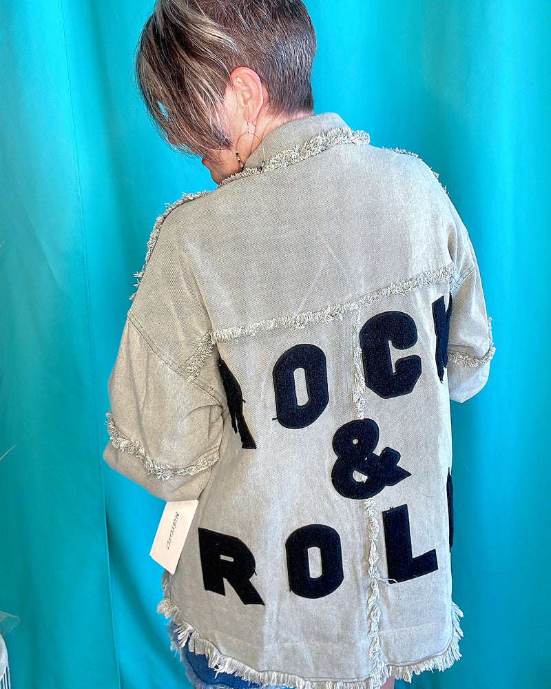 Rock & Roll Light Olive Army Green Frayed Raw Hem Long Sleeve Embroidery Jacket