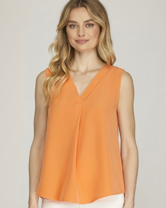 Dreamsicle Peach Sleeveless Textured VNeck Top