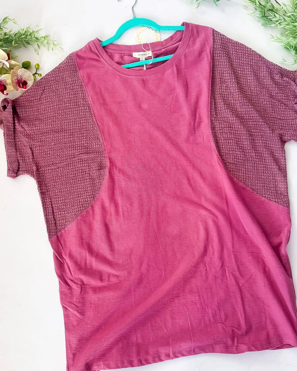 Mauve Waffle Textured Contrasting Tunic Top Dress