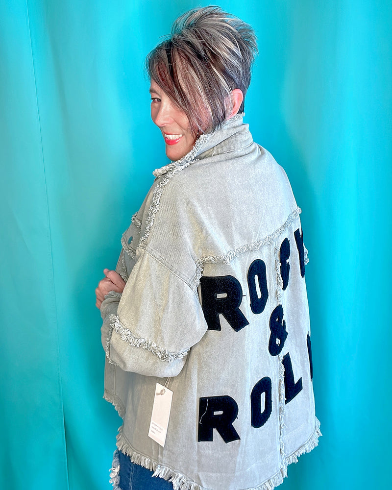 Rock & Roll Light Olive Army Green Frayed Raw Hem Long Sleeve Embroidery Jacket