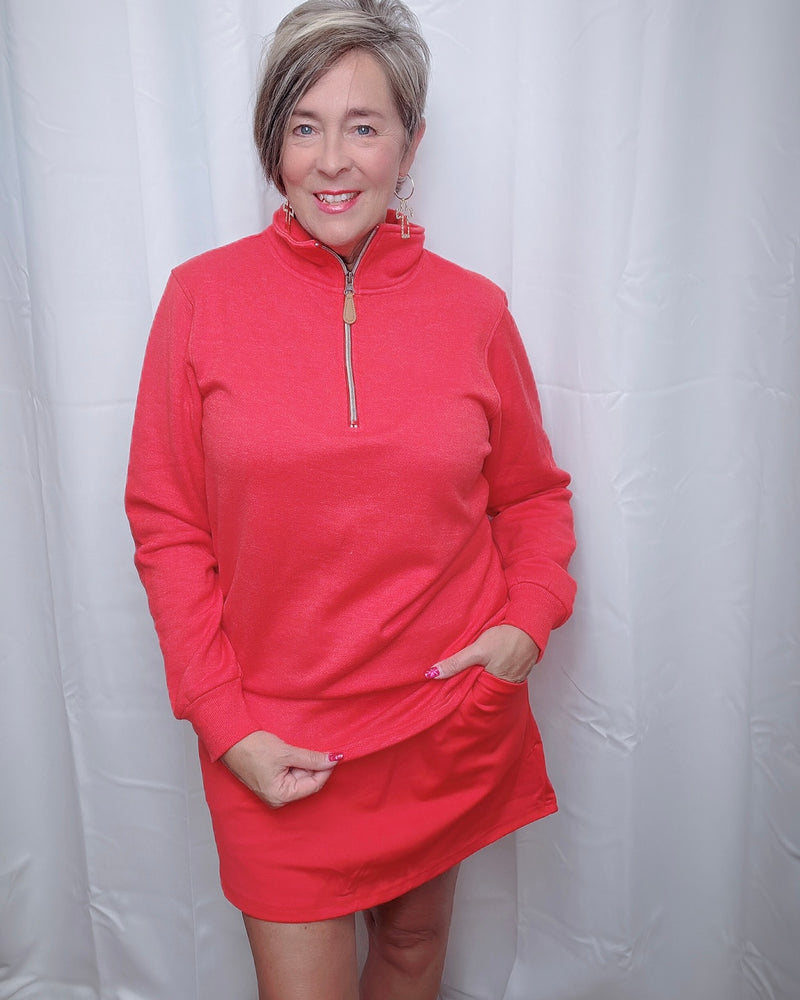 Red, Purple or Burgandy Solid Miley Quarter Zip Long Sleeve Pullover Basic Top