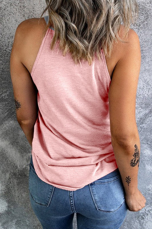 Pink & Grey Color Block Sleeveless Tank Top