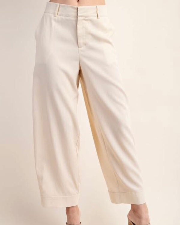 Cream Bone Wide Leg Zip Button Front Waist Blend Pants