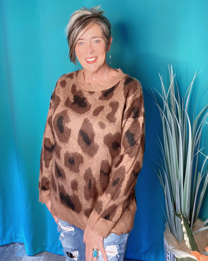 Brown Fuzzy Leopard Sweater