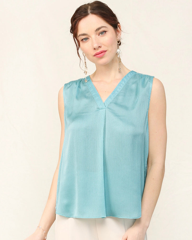 Solid Pink, Blue and Ivory VNeckline Sleeveless Tank Top