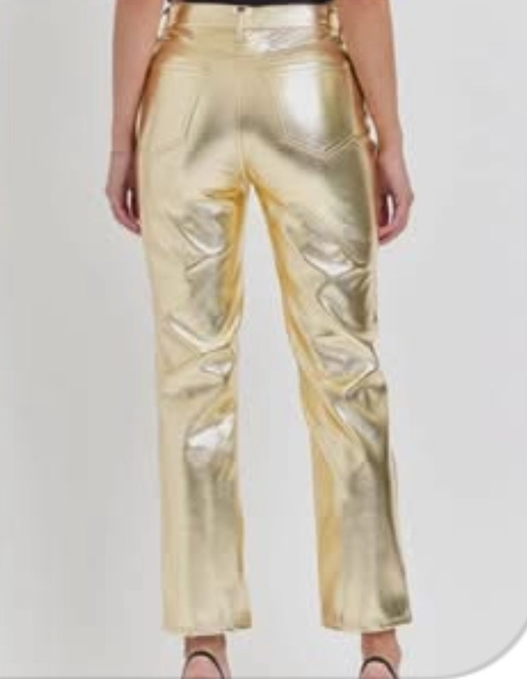 Cello Metallic Gold Festive Zip Fly Straight Leg Pant