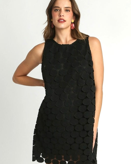 Black Sleeveless Circle Polka Dot Lace Overlay Party Dress