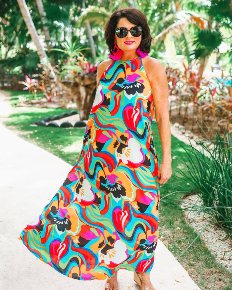 Bright Cozumel Abstract Sleeveless Maxi Sundress