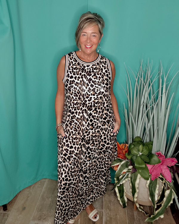 Black & Cream Leopard Animal Print Sleeveless Maxi Dress