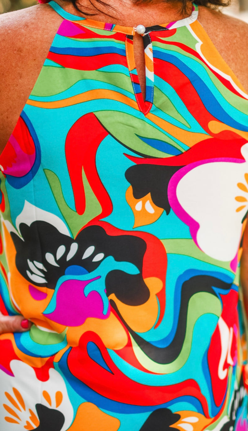 Bright Cozumel Abstract Sleeveless Maxi Sundress