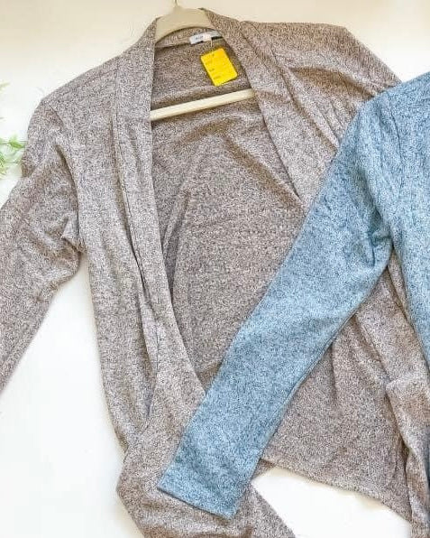 Gray Open Front Fleece Soft Sweater Long Sleeve Cardigan