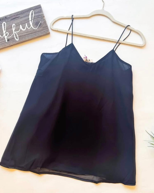 Solid Black Spaghetti Sleeveless Tank Top
