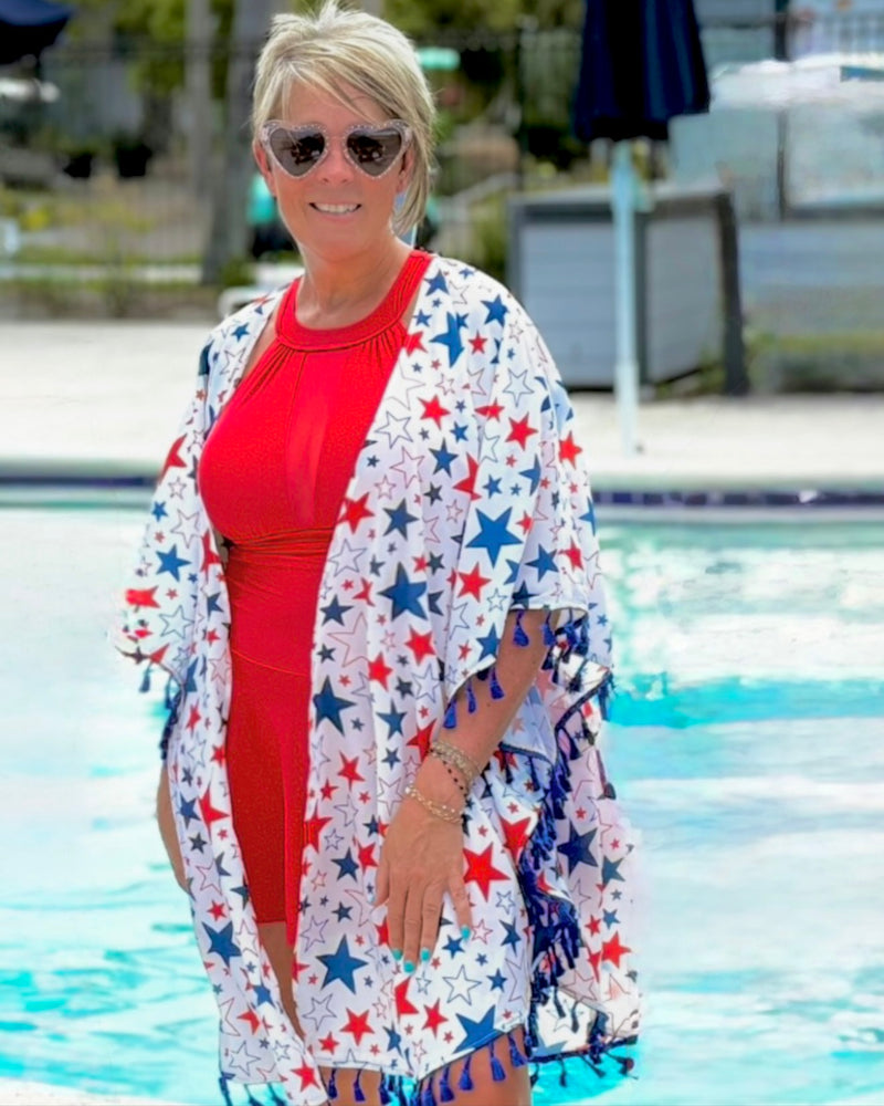 RWB Oh My Stars Kimono Tassel Swim Cover Up