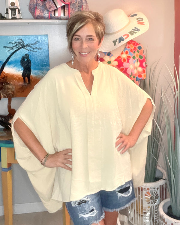 Cream Butter Dolman Sleeve Pancho Style Top