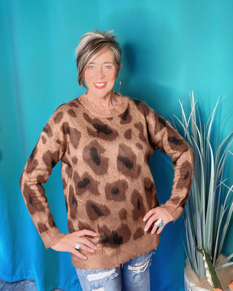 Brown Fuzzy Leopard Sweater