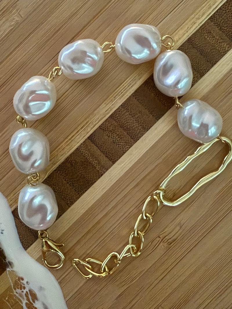 White Fresh Water Pearl  & Gold Bracelet