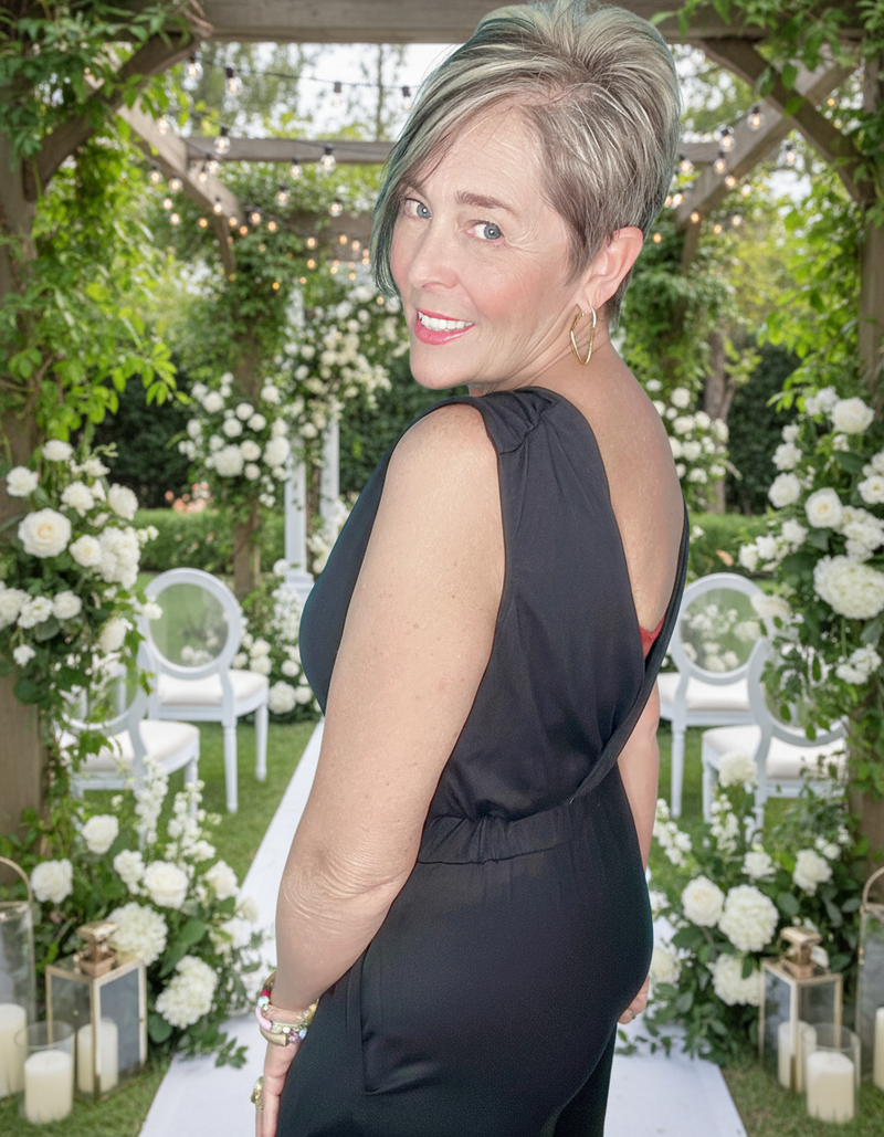 Black Sleeveless Open VNeck Pantsuit Jumpsuit