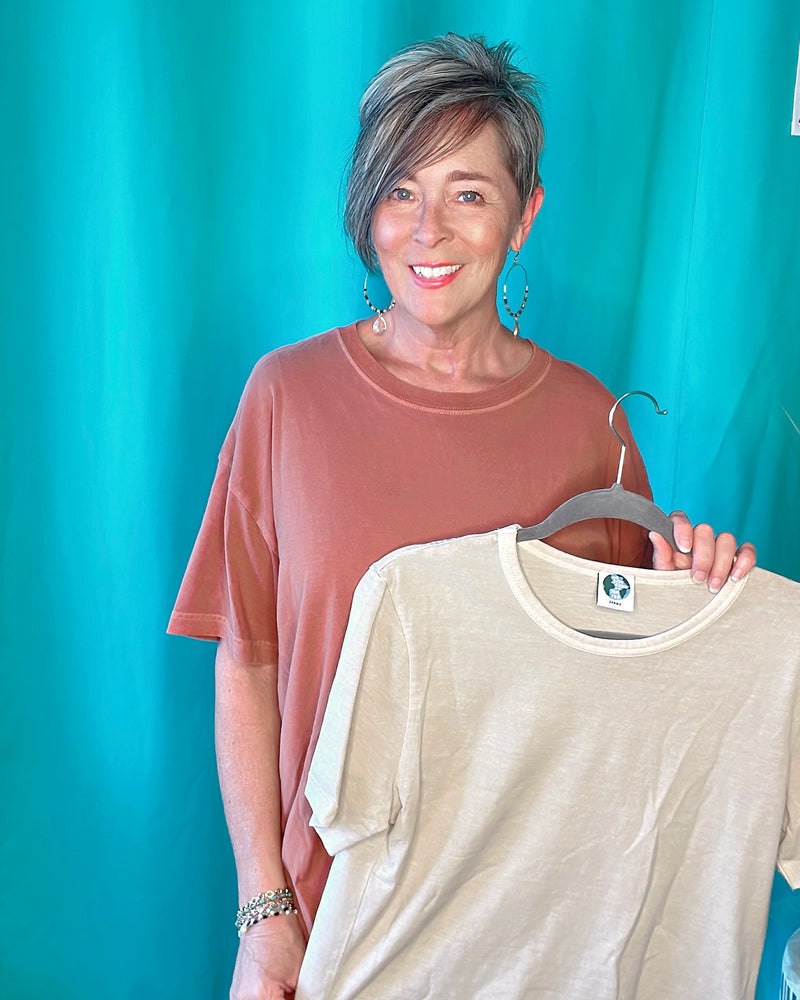 Nutshell Terra Cotta Pigment Dyed & Washed Oversized Round Neckline Tshirt