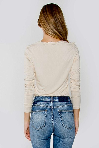 Cream Beige Basic Long Sleeve Crew Neck Pullover Top