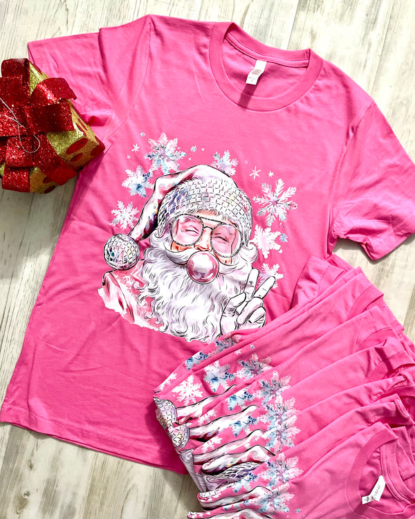 Pink Bubble Blowing Christmas Peace Santa Short Sleeve Tshirt Tee Top