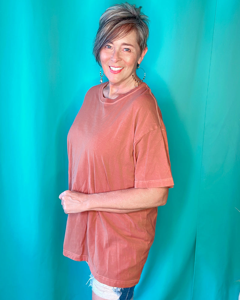 Nutshell Terra Cotta Pigment Dyed & Washed Oversized Round Neckline Tshirt