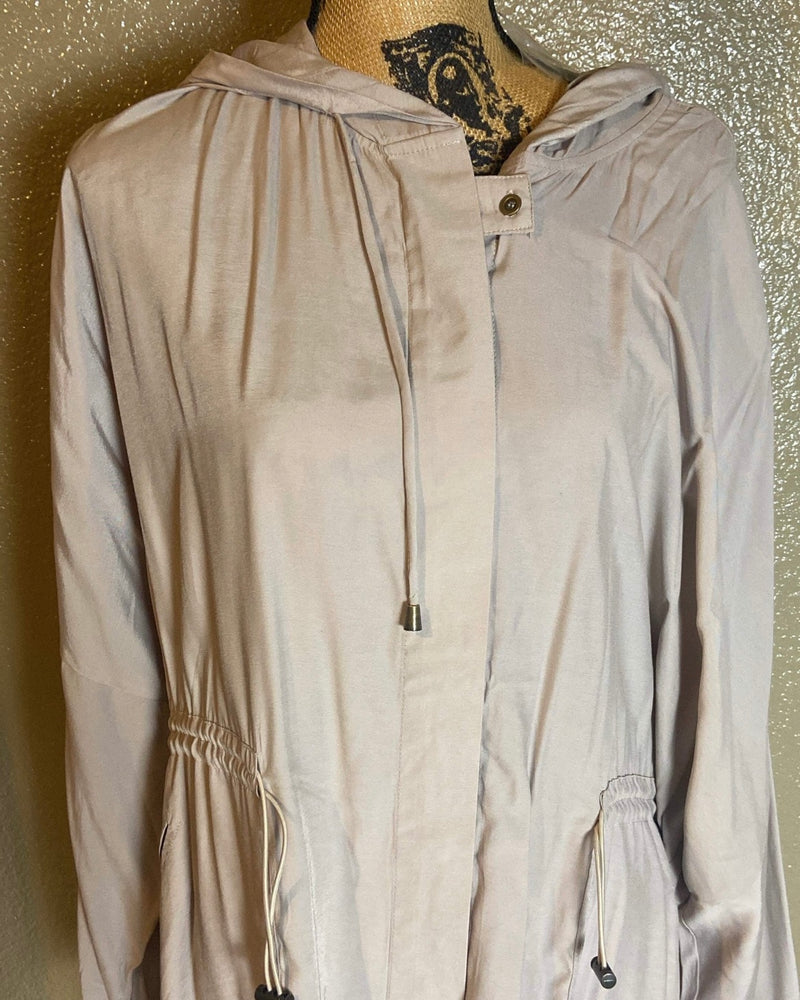 Plus Size Khaki Neutral Tan Cargo Longline Waist Tie Lightweight Jacket