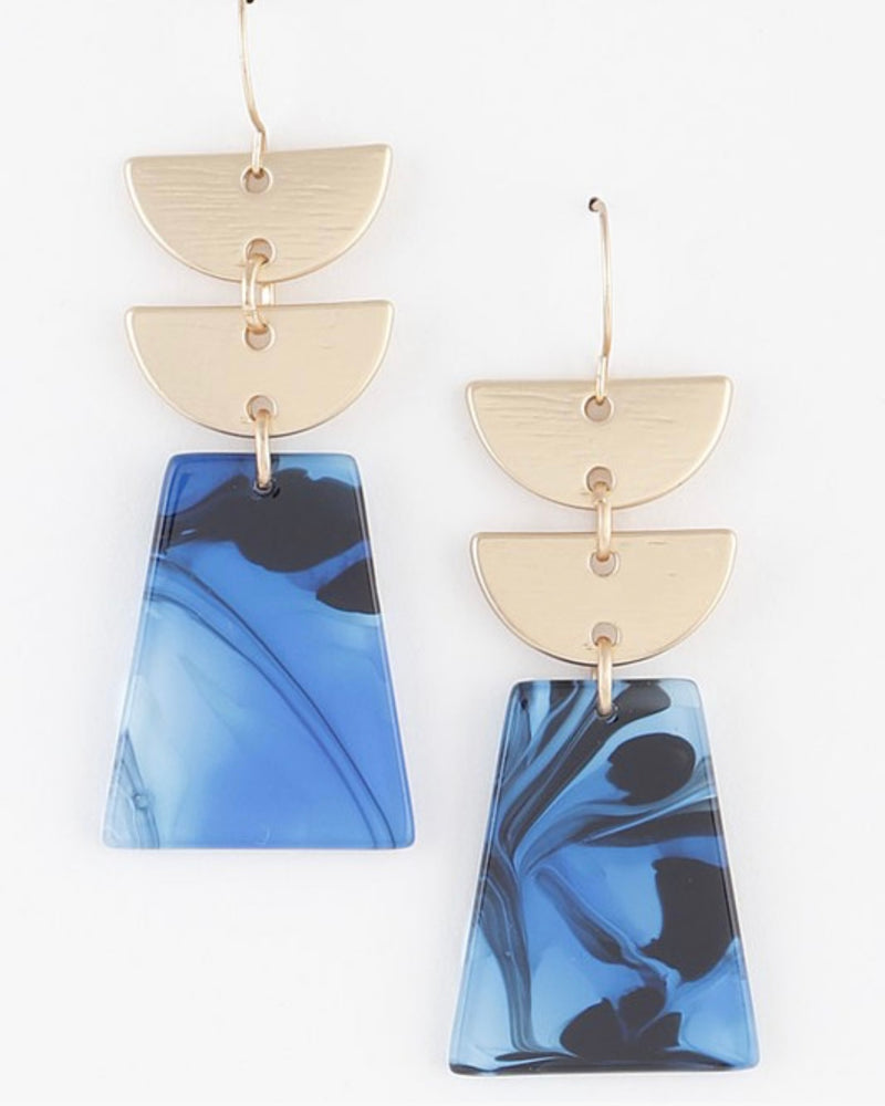 Blue/Black or Pink/Black & Gold Acrylic Dangle Earrings