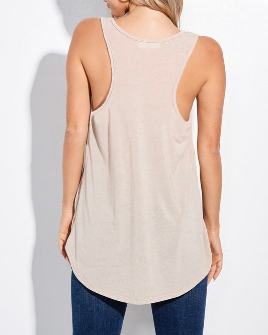 Neutral Khaki "Howdy" Sleeveless Lightweight Tank Top